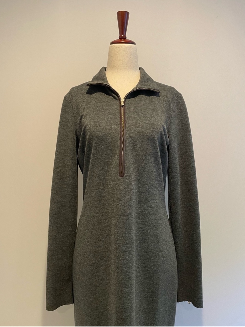 Ralph Lauren Lamb Leather Gray Half-Zip Dress - size 8 (medium)